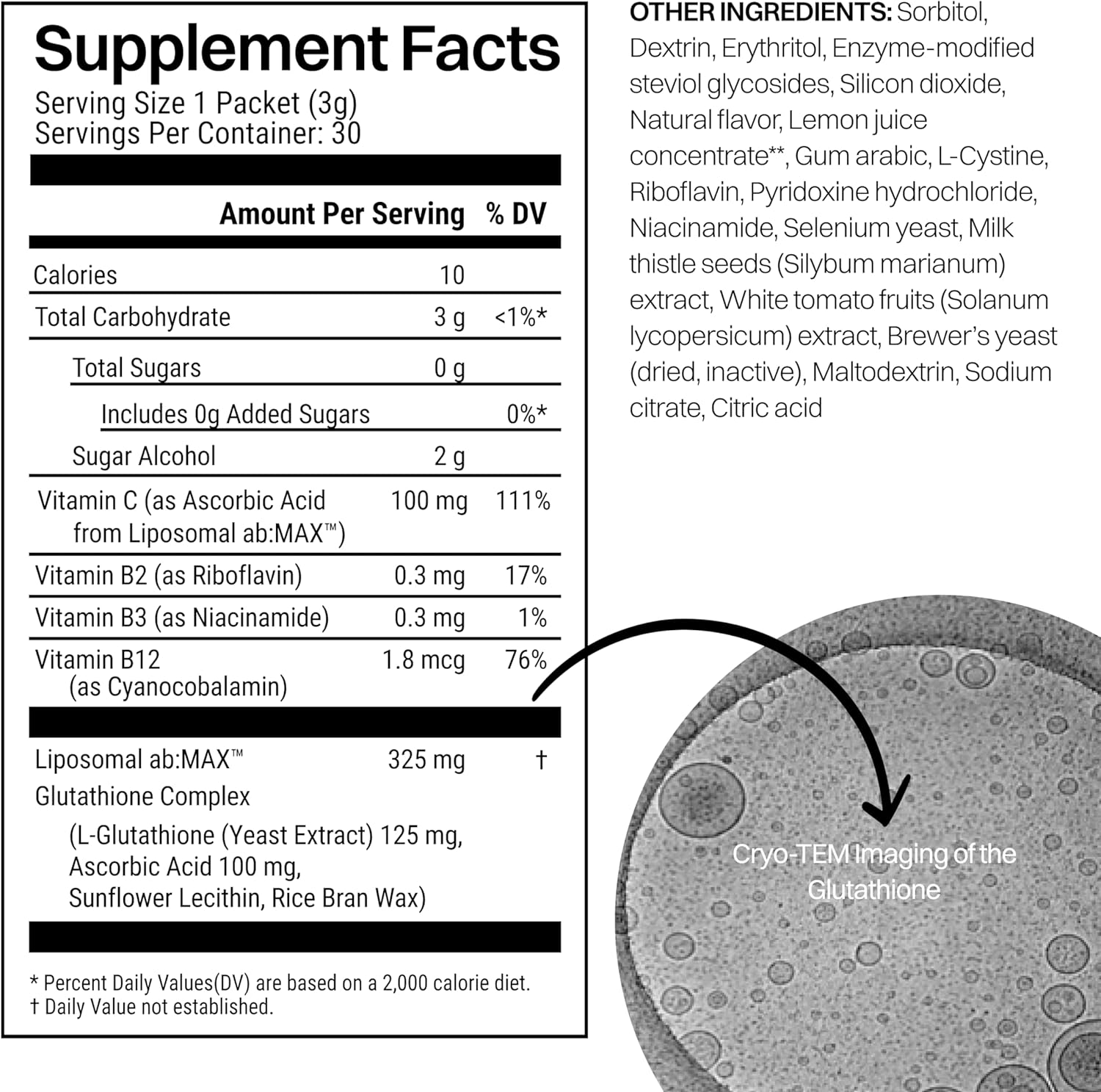 Liposomal Glutathione Powder, 125mg L-Glutathione Sugar-Free Flavored Packets, 100mg Vitamin C, Powerful Antioxidant Supplement for Skin, Beauty Health & Detox Support, 30 Packets - Lemon