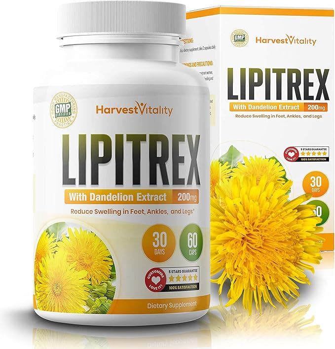 Lipitrex Natural Diuretic Water Pills with Dandelion – Herbal Support for Water-Balance; for Shoppers Searching for Diuretics for Water Retention in Legs, Feet, and Ankles