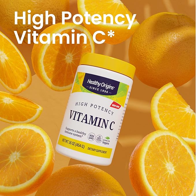 Healthy Origins Vitamin C Powder 1,000 mg (Non-GMO Tested, High Potency, Immune Support, Vegan) 16 Oz