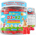 Vitamin D3 K2 Gummies for Kids + Calcium, Magnesium, Zinc, Phosphorus, Vitamin C, Kids Multivitamin D3 & K2 Supplement for Bone Health, Calcium Absorption, Focus & Immunity, Non GMO, Sugar Free, 2Pack