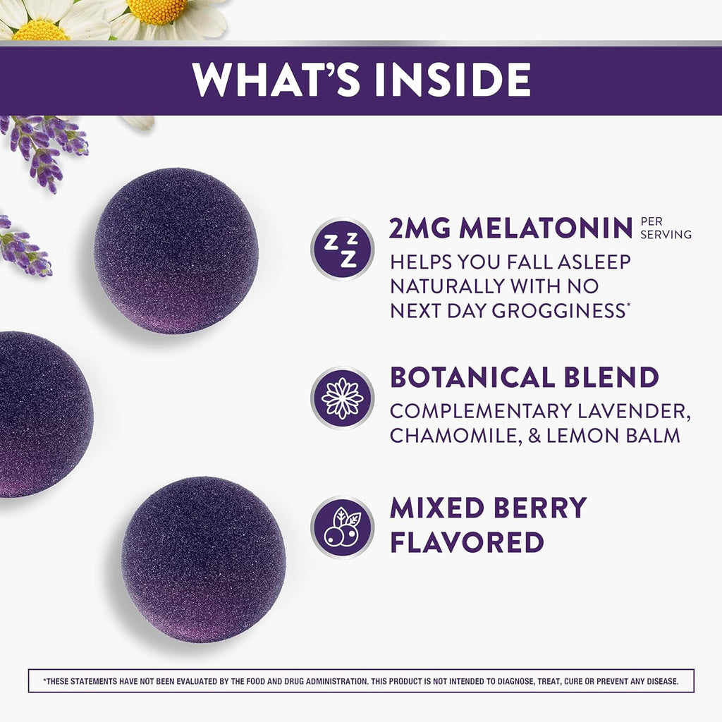 ZzzQuil PURE Zzzs Melatonin Gummies, Sleep Aid, Melatonin 2mg, with Chamomile & Lavender, Melatonin Sleep Gummies, Sleep Aids for Adults, Wildberry Vanilla Flavored, 72 Sleep Gummies