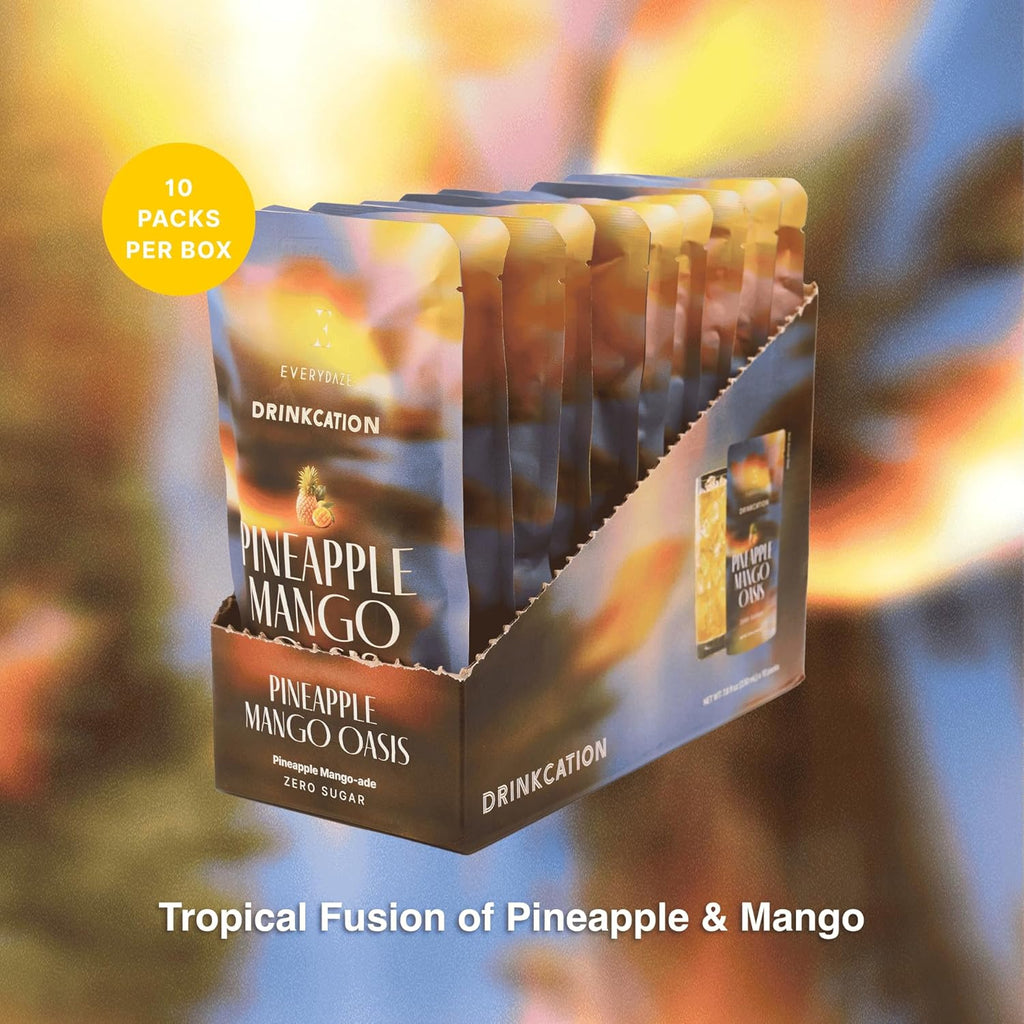 EVERYDAZE Drinkcation Zero Sugar Ready to Drink Fruit Ade with Real Fruit Concentrate | Korean Convenience Store Drink | 7.8 fl oz Pouches x (10 Pack), Low Calorie (Pineapple Mango Oasis)