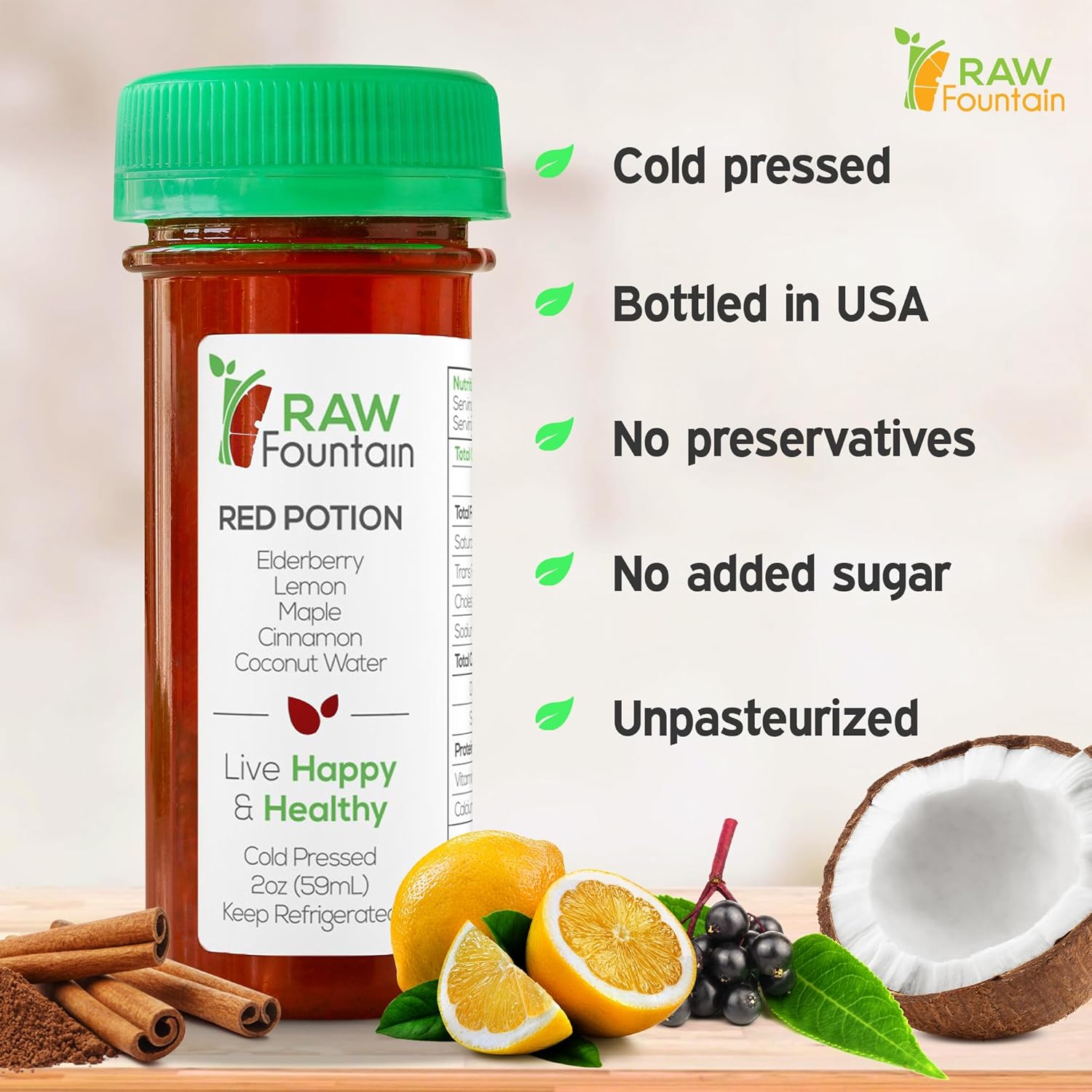 20 Immunity Shots w/Elderberry, Lemon, Maple, Cinnamon 2fl Oz, Packed w/Vitamin C, Raw, Cold Pressed, Unpasteurized, Boosts Immunity, All Natural, No Artificial Flavors or Preservatives