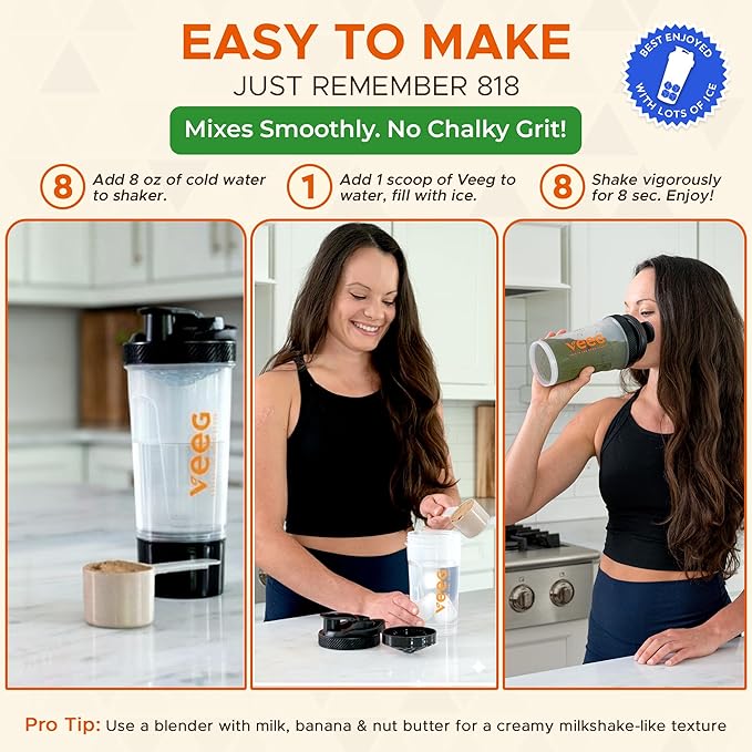 Veeg All in One Protein Smoothie Powder – Vegan Protein Powder & Collagen Boost. Organic Pea Protein, MCT, Probiotics & Multivitamin. One Scoop Daily Energy, Wellness & Balance 15 Servings (Vanilla)