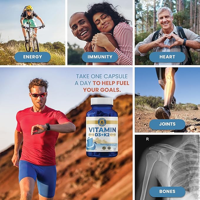 Vykee Nutrition Vitamin D3 K2 Complex - Ultimate Absorption 140mg D3 & 110mg K2 (MK-7) | Vegan, Non-GMO | Supplement for Bone, Teeth, Muscle, & Heart Health | 120 Capsules