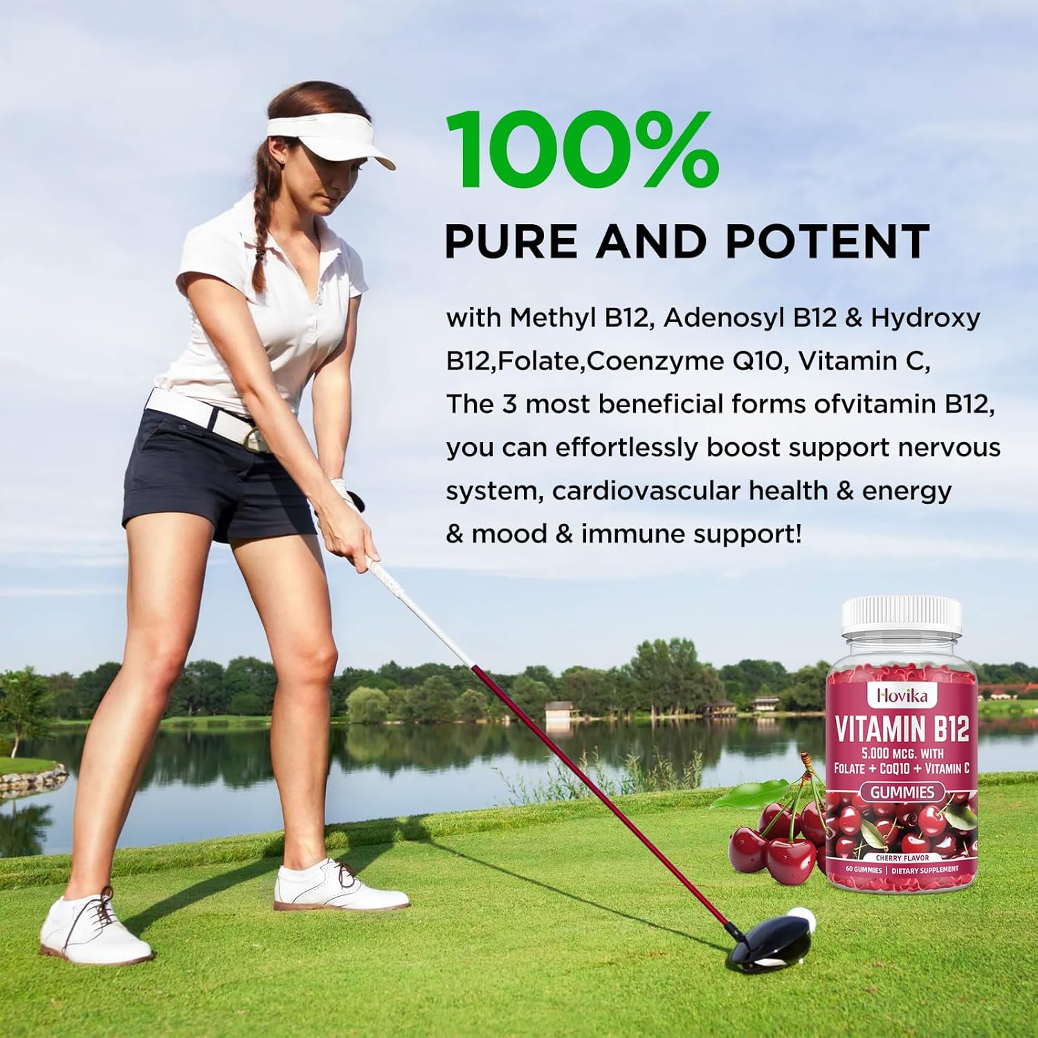 Vitamin B12 Complex 5000 mcg Methyl B12, Adenosyl B12 & Hydroxy B12, with Coenzyme Q10, Folate, Vitamin C, Chewable B 12 for Energy Support, Metabolism, Bone Health - Cherry Flavor