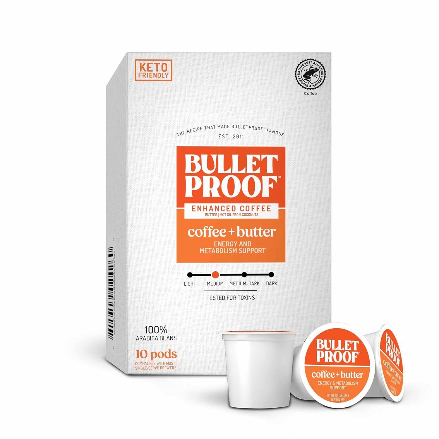 Bulletproof Coffee + Organic Grass-Fed Butter Single-Serve Pods, 10 Count, Keto Coffee, All-in-one Recipe with MCT Oil and Butter, Packaging May Vary