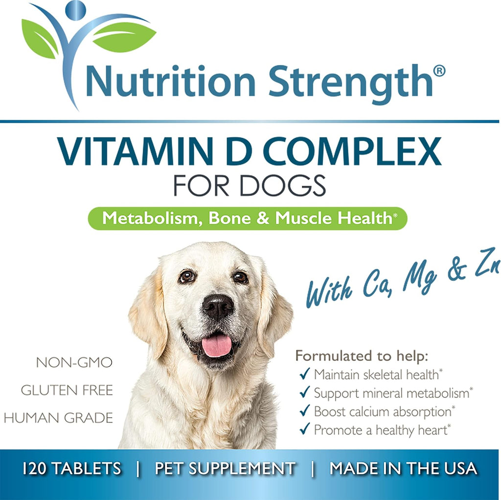 Vitamin D for Dogs with Calcium, Magnesium and Zinc to Support Strong Teeth, Bones and Muscles, Promote Mineral Metabolism and a Healthy Immune Function, 120 Chewable Tablets