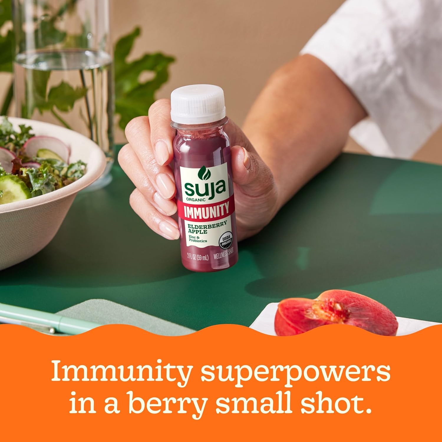 Suja Organic Immunity Elderberry Shot (30 Pack) with Turmeric and Ginger | Immunity Boost & Support | Functional Shots | Cold-Pressed Juice with Live Probiotics | Plant-Based & Gluten-Free