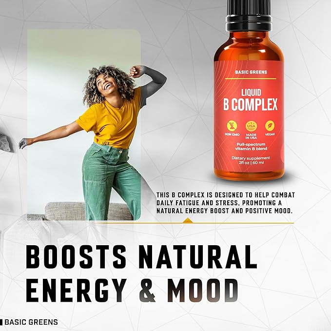 Vitamin B Complex Liquid Drops - Strength Sublingual Formula, Maximizes Absorption & Boosts Energy - B1, B2, B3, B5, B6, B7, B9, B12 - Natural Vegan Supplement for Immunity (B Complex)