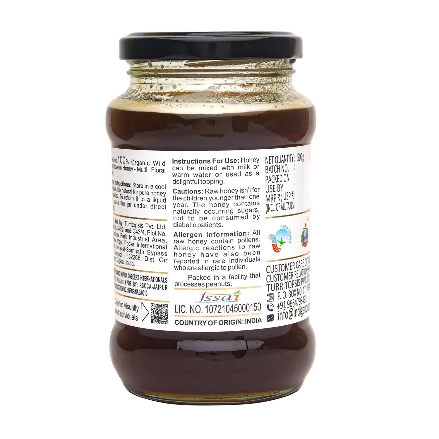 INDIGENOUS HONEY USDA Certified Organic Raw Wild Blossom Honey, Unfiltered Small-Batch Micro-Lot Harvest, Glass Jar, Single-Origin, 17.64 oz
