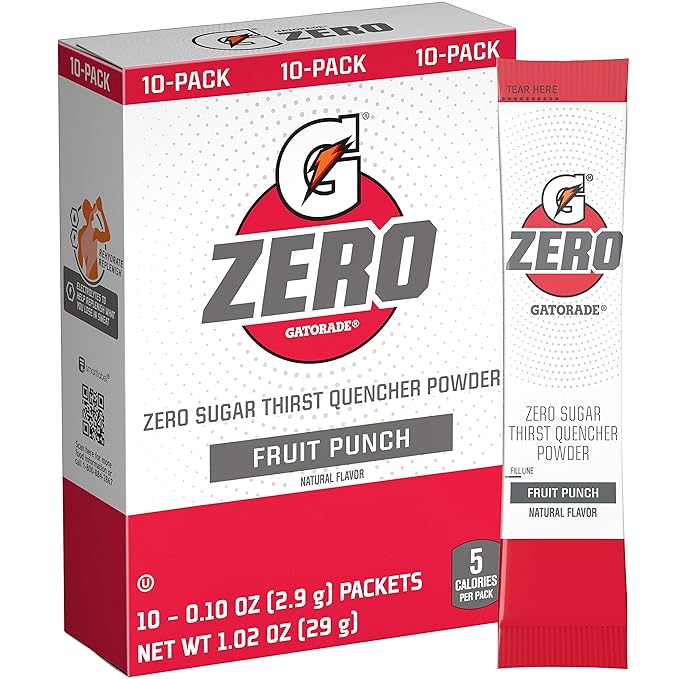 Gatorade G Zero Powder, Fruit Punch, 0.10 oz Packets (10 Pack)