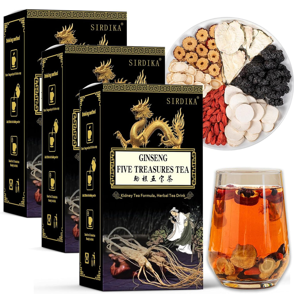 Ginseng Five Treasures Kidney Care Tea - Zhu Gen Wu Bao Cha - Men’s Herbal Tea (30 bags/3 boxes)