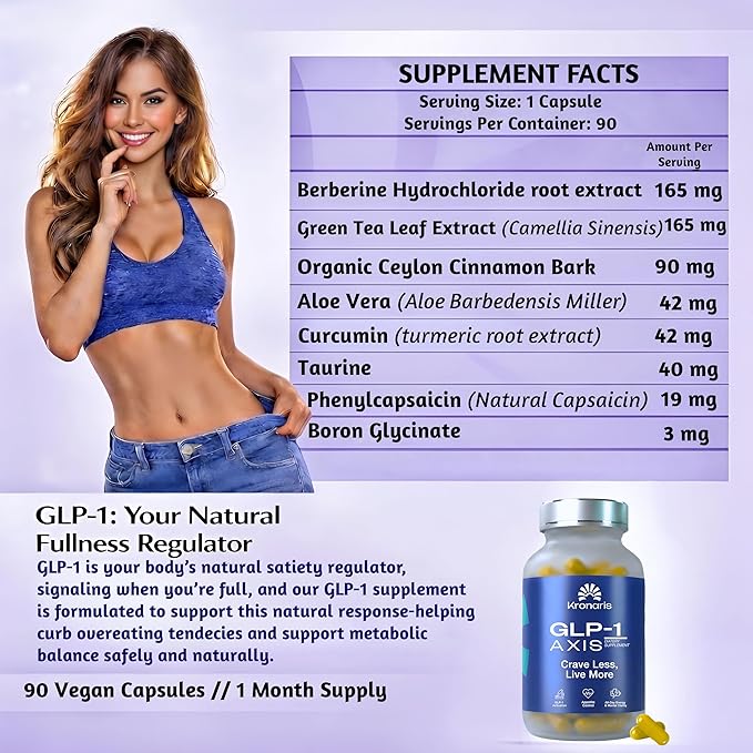 GLP-1 Supplement for Weight Loss & Appetite Suppressant for Women and Men, 8-in-1 Formula with Berberine and Green Tea Extract, Metabolism Support for Weight Management and Daily Energy Focus, 90 Caps