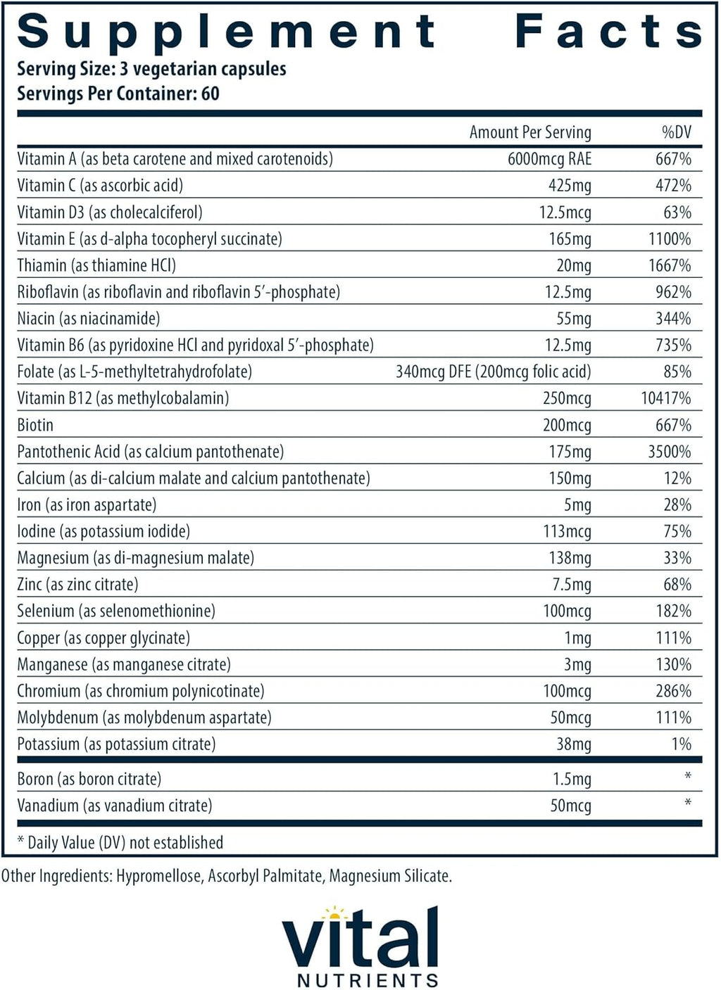 Vital Nutrients Multi-Nutrients 4 | Citrate/Malate Formula (with Copper and Iron) | Multi Vitamin/Mineral Formula with Potent Antioxidants | Bioavailable Form | Non-GMO | 180 Capsules