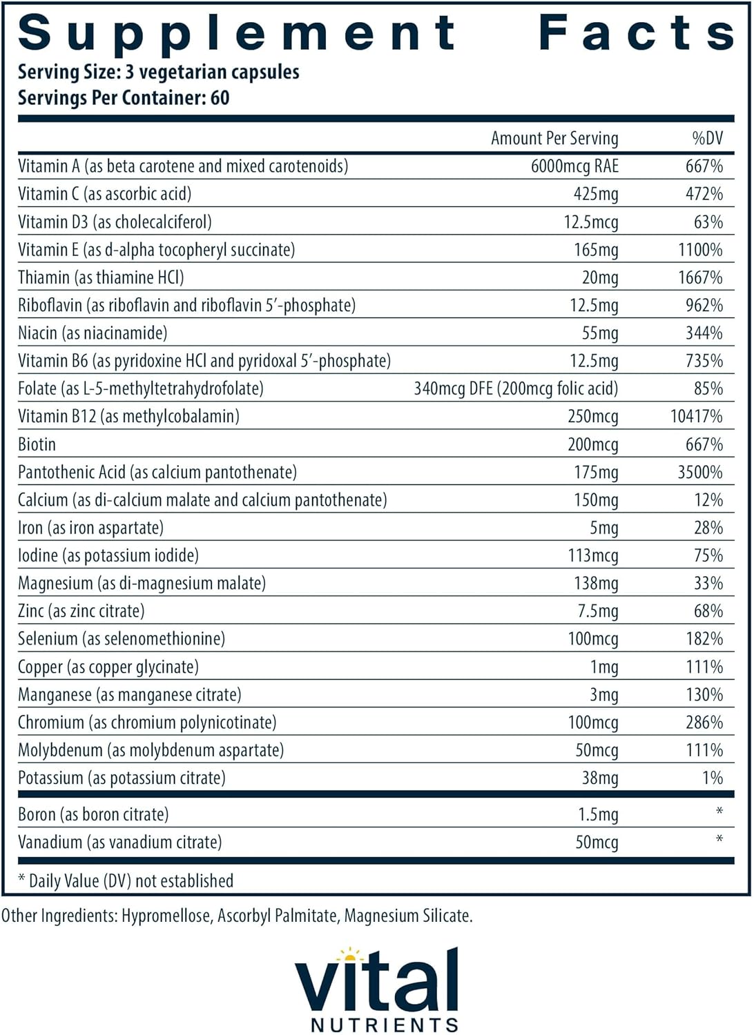 Vital Nutrients Multi-Nutrients 4 | Citrate/Malate Formula (with Copper and Iron) | Multi Vitamin/Mineral Formula with Potent Antioxidants | Bioavailable Form | Non-GMO | 180 Capsules