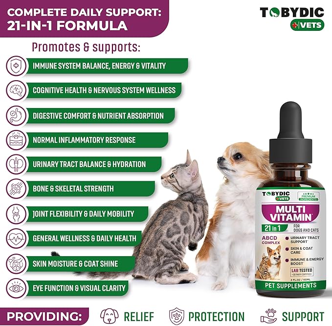 Cat & Dog Multivitamin 21 in 1 Pet Supplements with Cranberry & Glucosamine - Natural Medicine & Support for UTI, Urinary Tract, Bladder, Kidney, Skin Coat, Joints Treatment Made in USA