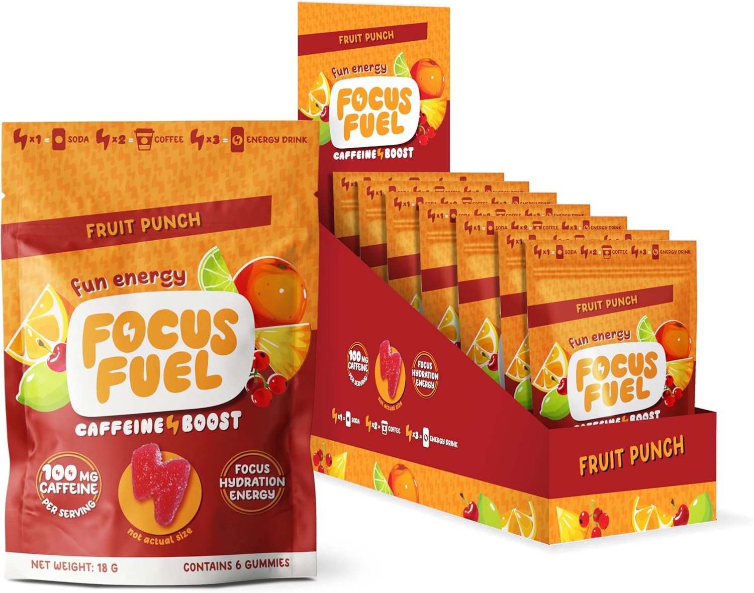 FocusFuel Energy Chews – Fruit Punch Sample Pack (36 Servings) – 100mg Caffeine + Alpha GPC + L-Theanine + B12, Magnesium – No Crash or Jitters
