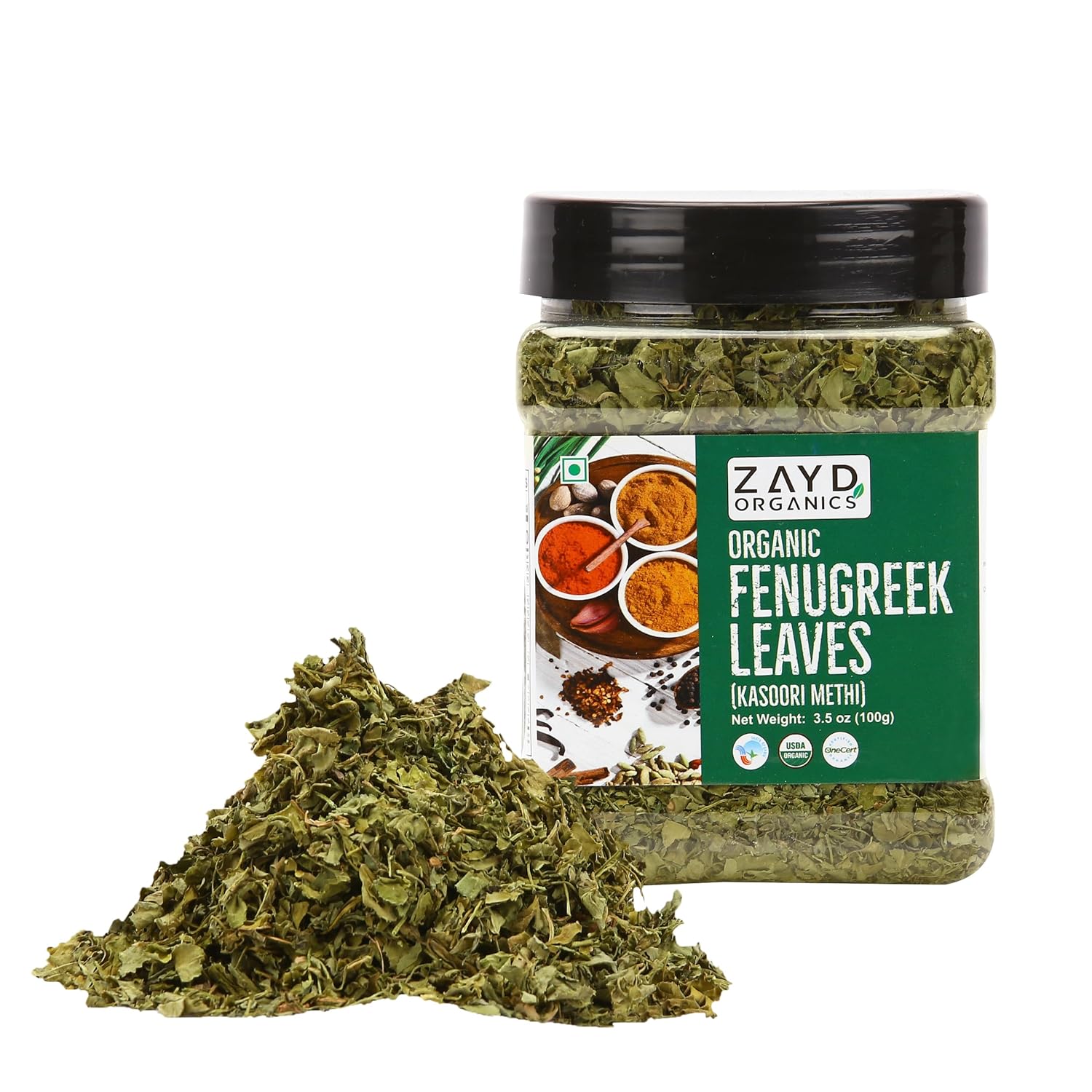 Zayd Organic Kasuri Methi, Organic Kasoori Methi, Organic Dried Fenugreek Leaves, USDA Organic, Indian Origin, 100g (3.5oz)