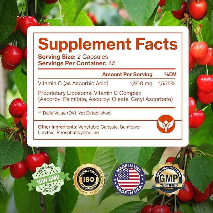 Pure Micronutrients Pure Liposomal Vitamin C - 1400mg Per Serve Supplement - 90 Capsules - High Absorption VIT C Ascorbic Acid Pills