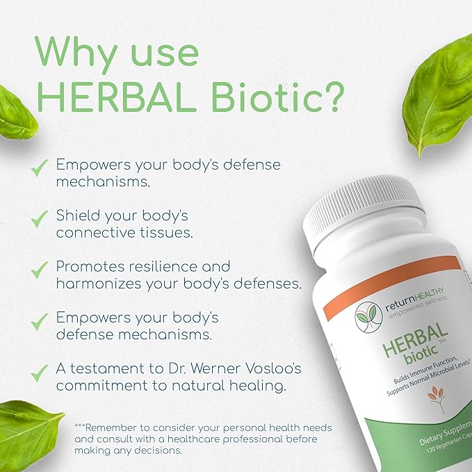 Herbal Biotic, Immune Support Vitamins, Natural Immune System Booster for Adults, Immune Support Supplement Enriched with Cat’s Claw for Probiotic Balance, Digestive Health, 120 Vegan Capsules