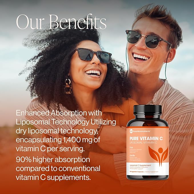 Pure Micronutrients Pure Liposomal Vitamin C - 1400mg Per Serve Supplement - 90 Capsules - High Absorption VIT C Ascorbic Acid Pills