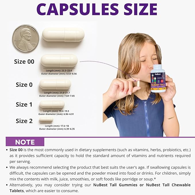 NuBest Tall | Support Bone Strength, Bone Health, Enhanced Immune and Whole Body Wellness with Calcium, Collagen, and Herbs for Ages 5+ & Teens | 60 Capsules