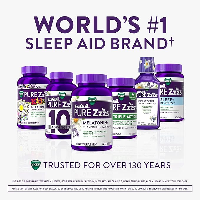 ZzzQuil Pure Zzzs Fast Dissolve Melatonin, Melatonin 10mg, Sleep Aid Supplement, Sleep Aids for Adults, Strawberry Flavored, 90 Fast Dissolve Melatonin Tablets