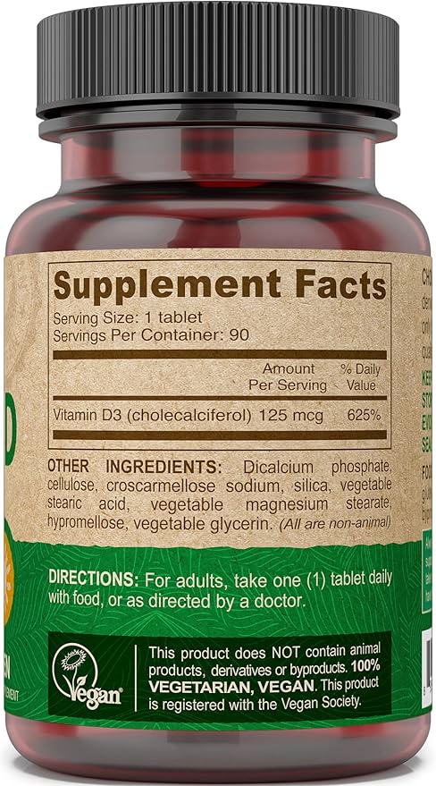 DEVA Vitamin D3 5000 IU, Sunshine Supplement, 125 mcg of Vegan D3, 90-Count Bottle (Pack of 2)