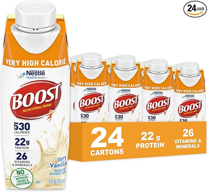 Boost Very High Calorie Vanilla Nutritional Drink – 22g Protein, 530 Nutrient Rich Calories, 8 Fl Oz (Pack of 24)