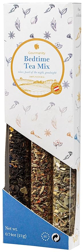 Gourmanity Bedtime Tea Sampler Gift Set, Naturally Calming Herbal Blends, Warm Up and Snuggle Down with our 3 Sleepy Tea Flavors, Product of Austria, 0.74oz