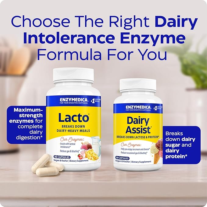 Enzymedica Lacto, Advanced Lactase Pills for Dairy Support, Helps Break Down Lactose, Casein & Fat, Dairy Relief Pills, Vegan, 180 Capsules