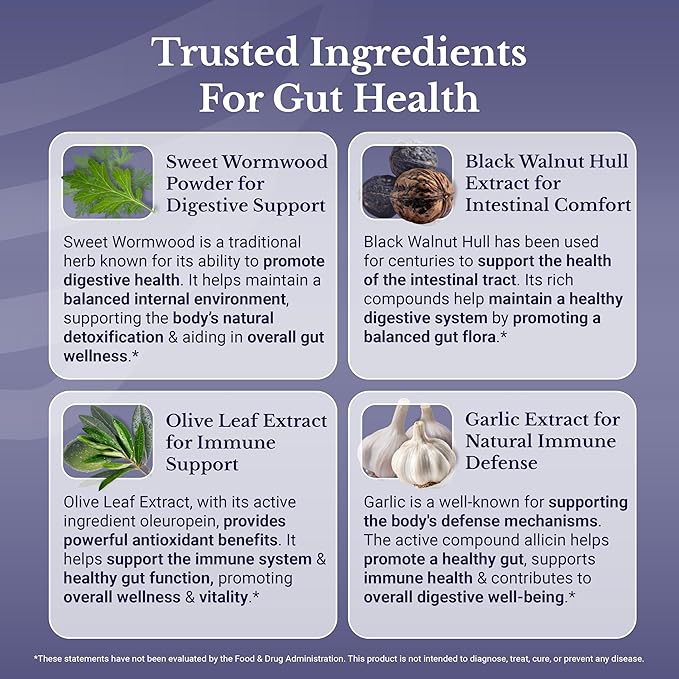 Cleanse24 - Intestinal Cleanse for Humans with Wormwood, Papaya, Black Walnut - Herbal Intestinal Cleanse, Gut Cleanse for Men & Women, 180 Capsules