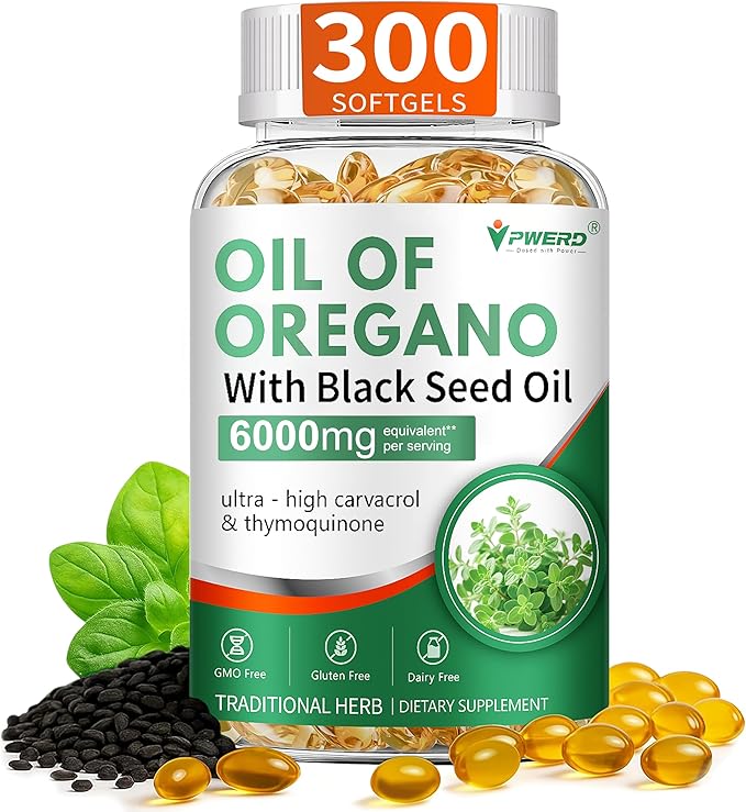 300 Softgels Wild Oregano Oil Capsules Organic Pills of Oregano Softgels Capsules Organic with Black Seed Oil