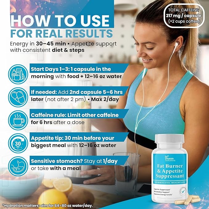 Fat Burner for Women & Men - Appetite Suppressant for Weight Loss - Pills with Chromium, Caffeine & Green Tea Extract - Metabolism Booster Thermogenic Weight Loss - 35 Capsules
