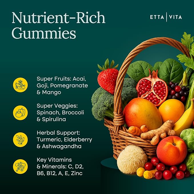 (120 Chews) Moringa Super Greens Gummies – Fruits, Veggies & Herbal Supplements with Mushrooms, Immune & Energy Support, Non-GMO, Vegan, Gluten-Free, Pectin-Based