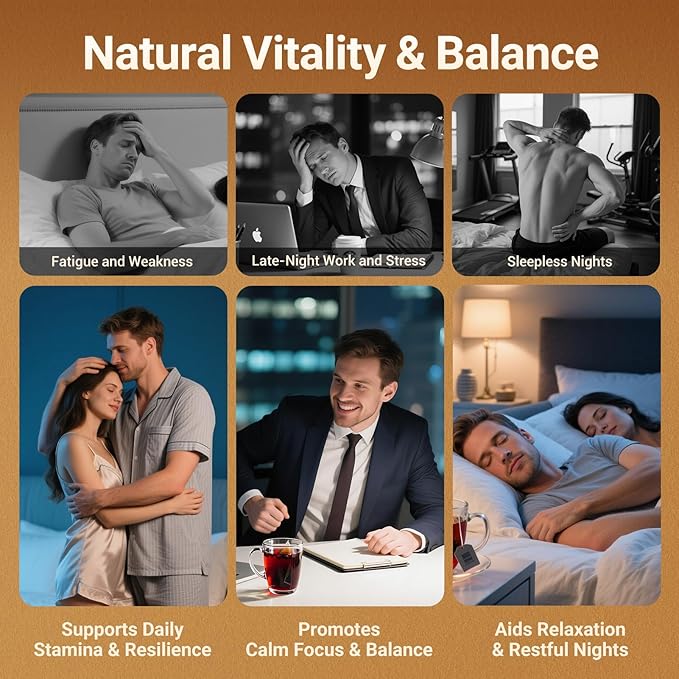 Ginseng Five Treasures Tea - 30 Bags, Caffeine-Free, Pure Herbal Blend with 8 Traditional Chinese Herbs Kidney Tea, Gentle Energy & Focus for Men and Women