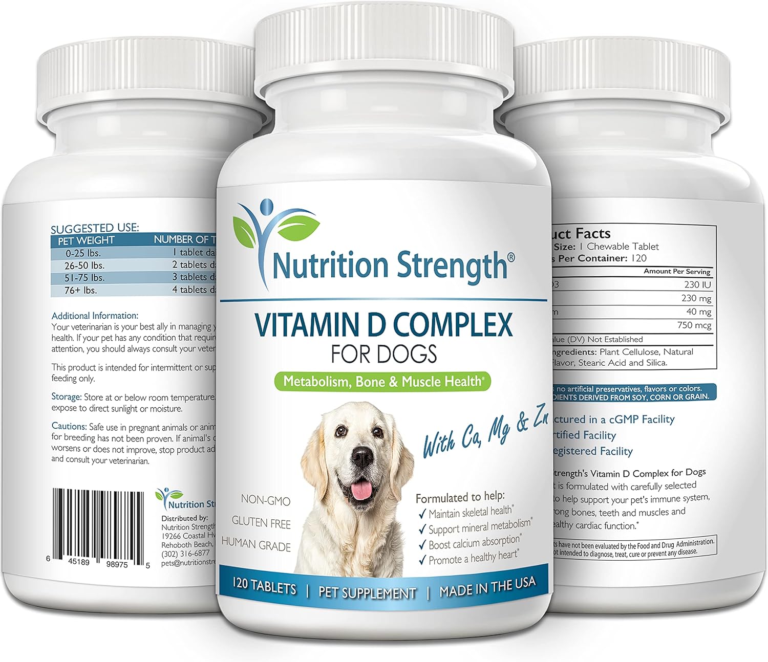 Vitamin D for Dogs with Calcium, Magnesium and Zinc to Support Strong Teeth, Bones and Muscles, Promote Mineral Metabolism and a Healthy Immune Function, 120 Chewable Tablets