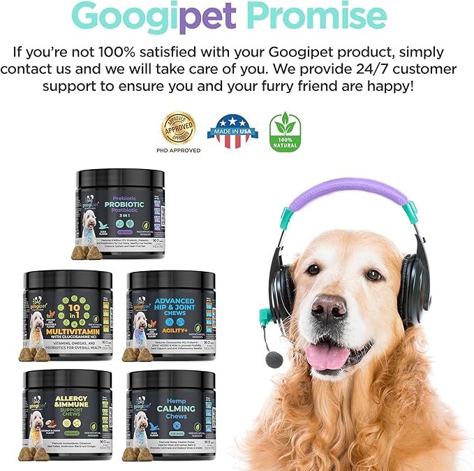 Googipet Probiotics for Dogs Digestive Health - Prebiotics and Probiotics Chews for Dog Yeast Infection Treatment + Digestive Enzymes - Dog Probiotics for Itchy Skin & Ears w/Papaya, Pumpkin, & Fiber