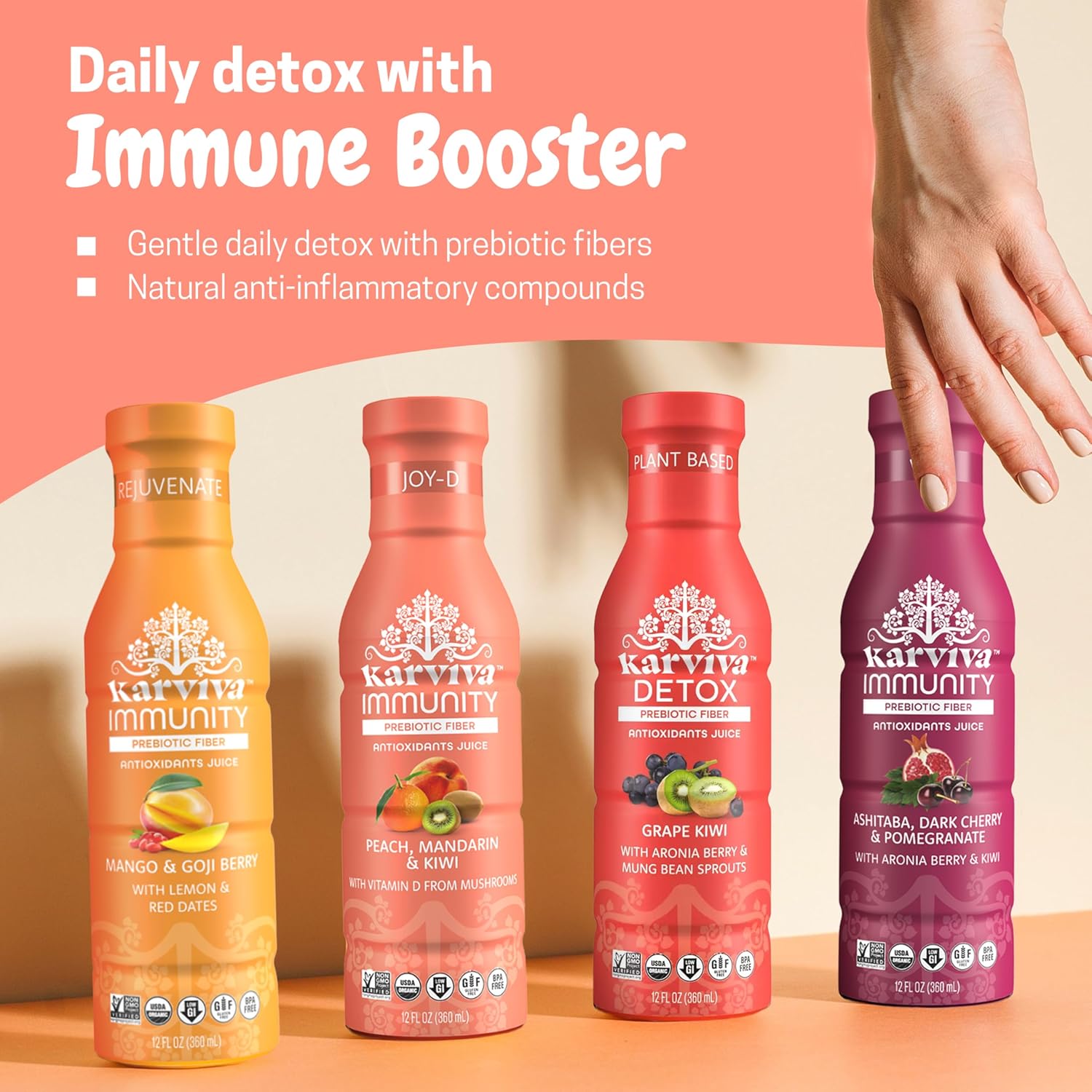 Karviva Organic Juice Cleanse & Skin Glowing Pack – Detox & Collagen Boost, Low-Sugar, High Fiber, Antioxidants & Vitamins – Ancient Remedies For Weight Control & Sugar Detox, 1–3 Day Use (6 BPA-Free Bottles, 12 oz)