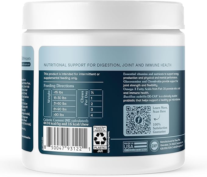 Fera Pets Dog Multivitamin Chews with Glucosamine and Probiotics - Essential Dog Vitamins & Minerals - Promotes Healthy Digestion & Joints - Boosts Skin & Coat Health with Omega-3s - 90 Soft Chews
