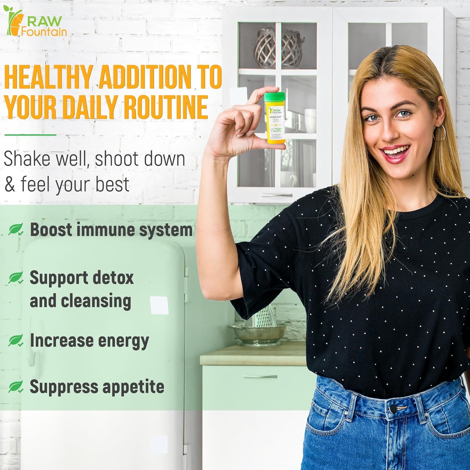 20 Ginger Shots with Lemon 2fl Oz, Vitamin C, Raw and Cold Pressed, Unpasteurized, Boosts Immunity, All Natural, No Artificial Flavors or Preservatives