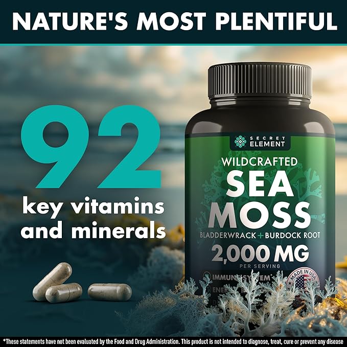 Sea Moss Capsules - Irish Sea Moss Advanced with Burdock Root, Bladderwrack & Muira Puama for Immunity, Gut, & Energy - Superfood Sea Moss Supplements w/Raw Sea Moss Powder, 120 Capsules, (3 Pack)
