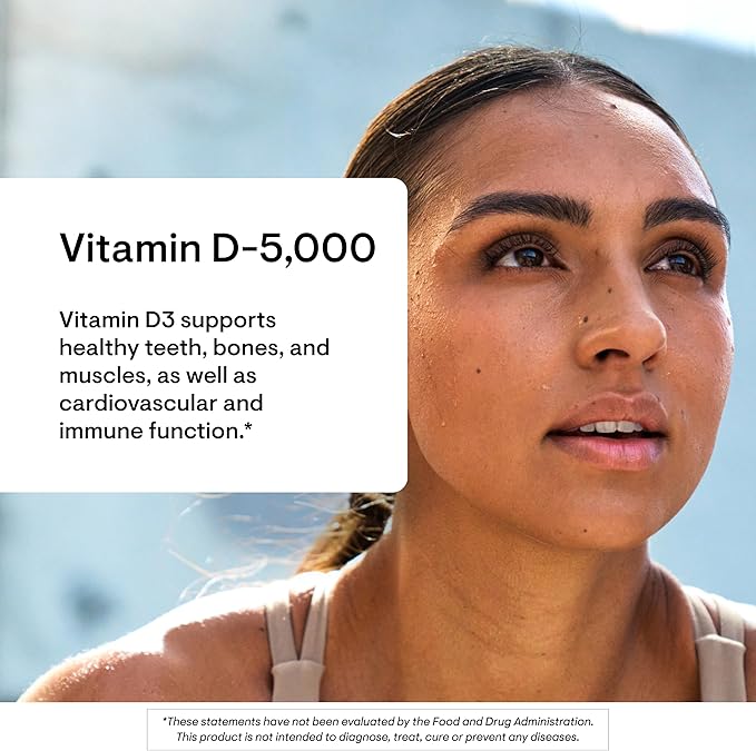 THORNE - Vitamin D-5000 - Vitamin D3 Supplement - Support Healthy Bones, Teeth, Muscles, Cardiovascular, and Immune Function* - NSF Certified for Sport - Dairy-Free, Soy-Free - 120 Capsules