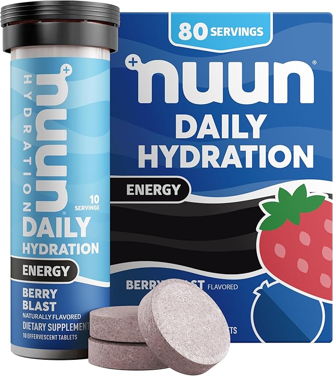 Nuun Energy Electrolyte Tablets with Ginseng, Caffeine from Green Tea Extract, Vitamin B12, B6, B5, Magnesium & 4 Other Electrolytes, Gluten Free & Vegan, Berry Blast, 8 Pack (80 Servings Total)