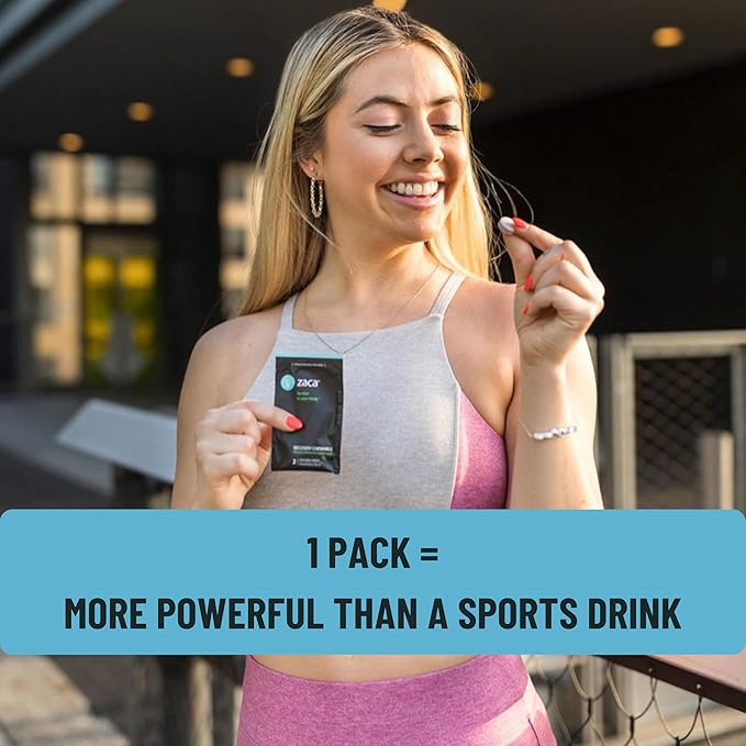 Zaca Recovery Chewable Supplement | Hydrate + Revive | Party, Travel, Exercise & Altitude | Sugar Free & Gluten Free | Mixed Berry, 6 Packets = 12 Tablets