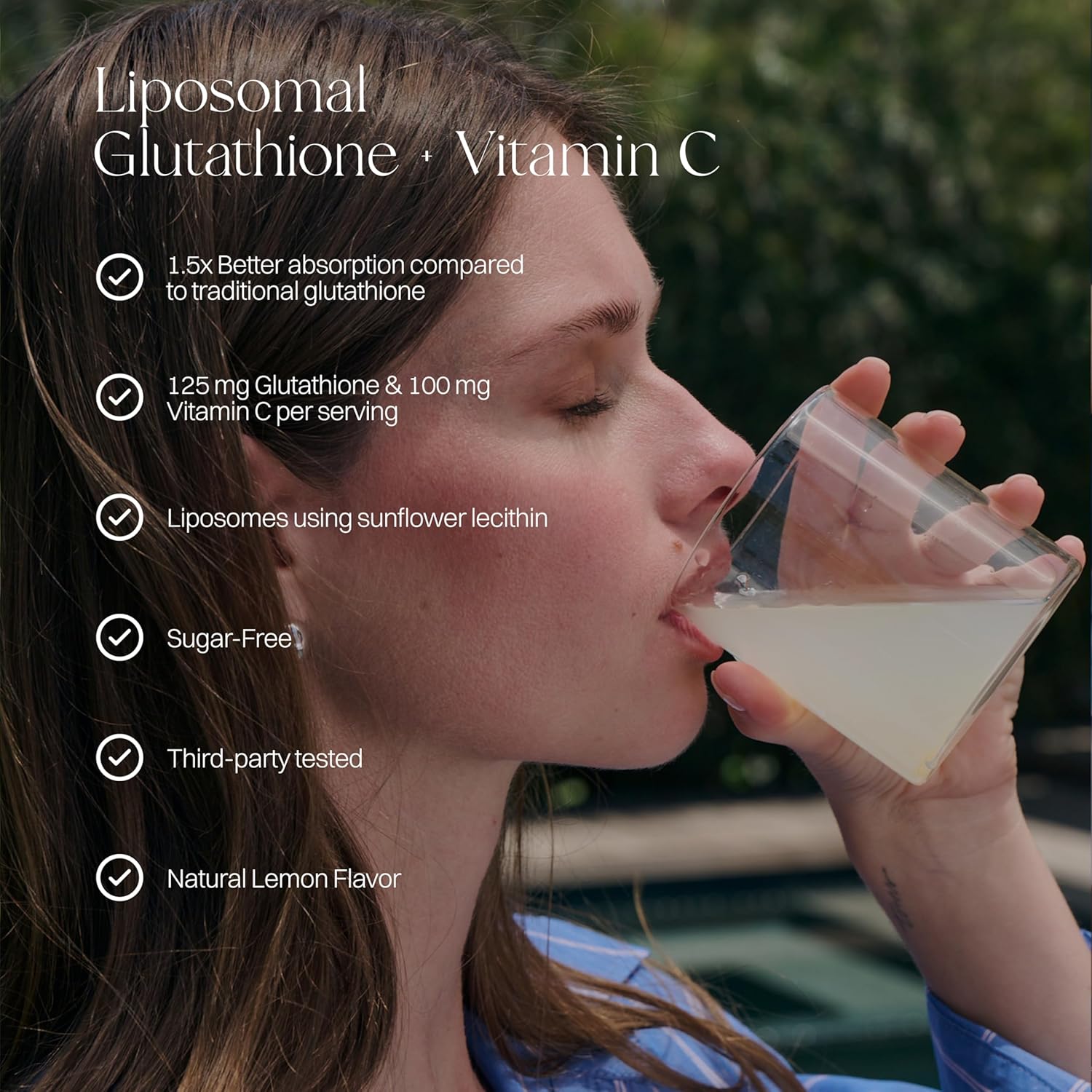 Liposomal Glutathione Powder, 125mg L-Glutathione Sugar-Free Flavored Packets, 100mg Vitamin C, Powerful Antioxidant Supplement for Skin, Beauty Health & Detox Support, 30 Packets - Lemon