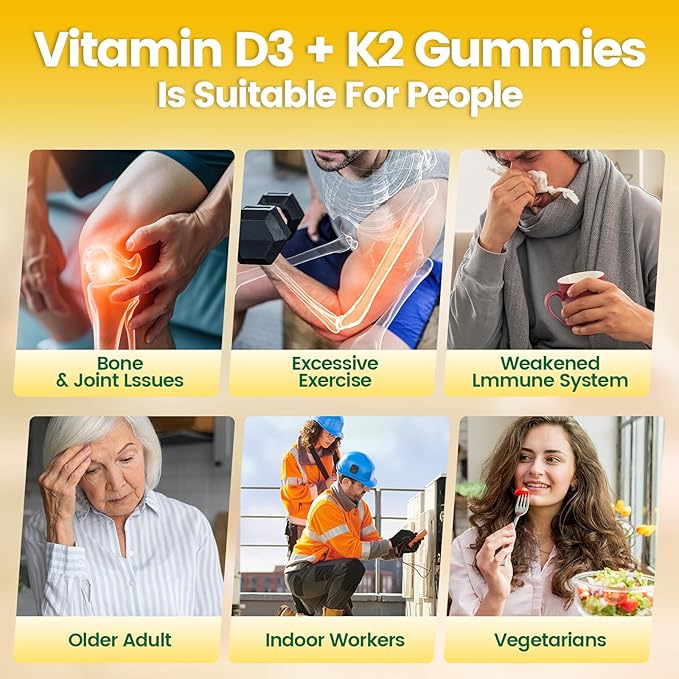 Vitamin D3 K2 Gummies, D3 10000 IU & MK7-200 mcg, 2 in 1 Vitamins D & K Complex | Vitamina D3 con K2 | Supports Calcium Absorption, Bone, Immune, & Heart Health, Easy to Carry and use (120 Gummies)