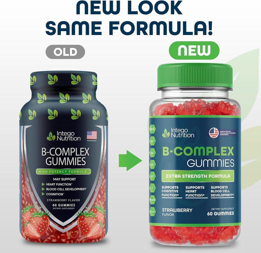 Vitamin B Complex Gummies for Adults, B Complex Vitamin Supplement for Women and Men, B Vitamins Complex Gummies for Energy and Brain Health, Natural Strawberry Flavor, 60 Count