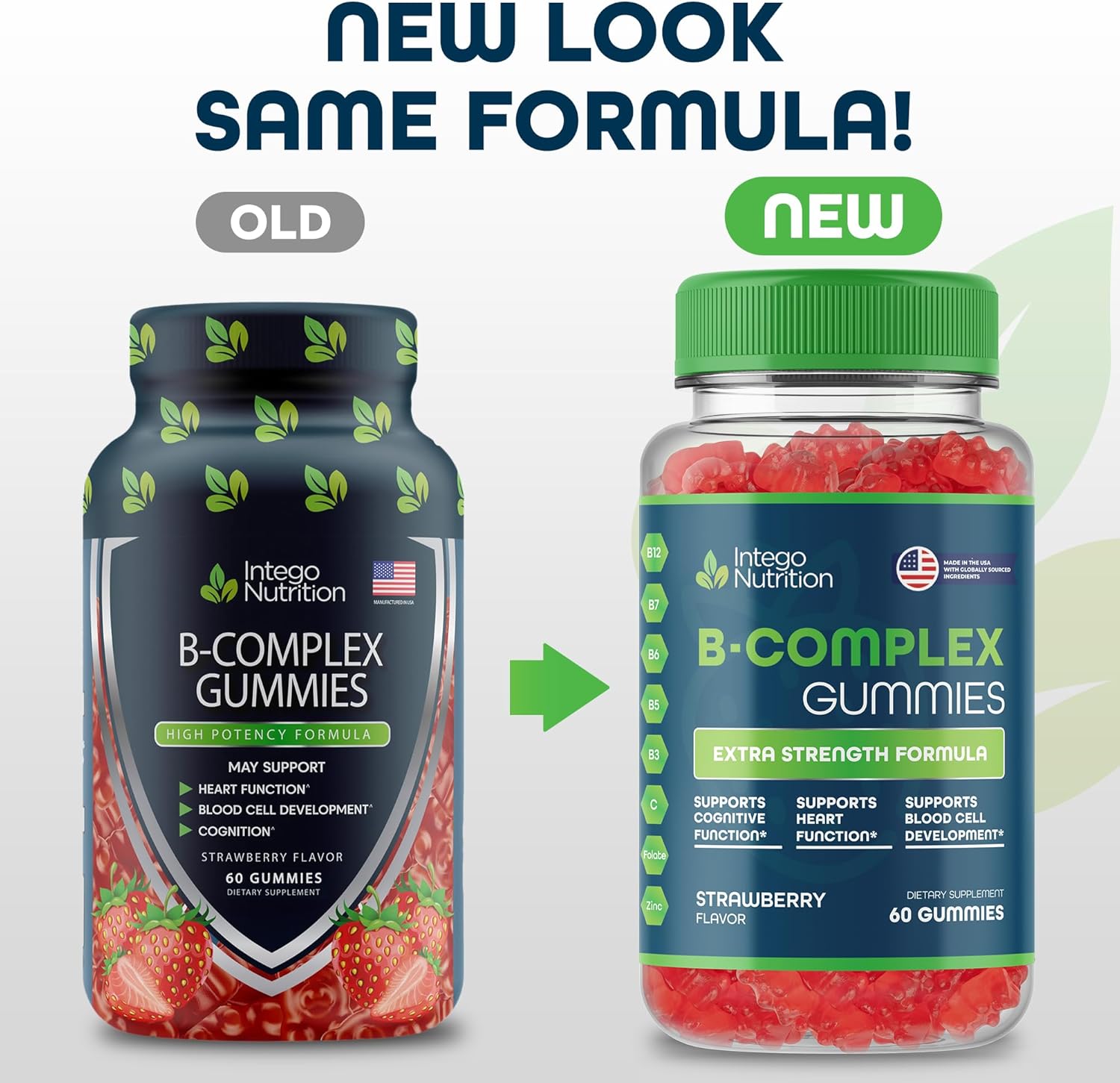 Vitamin B Complex Gummies for Adults, B Complex Vitamin Supplement for Women and Men, B Vitamins Complex Gummies for Energy and Brain Health, Natural Strawberry Flavor, 60 Count